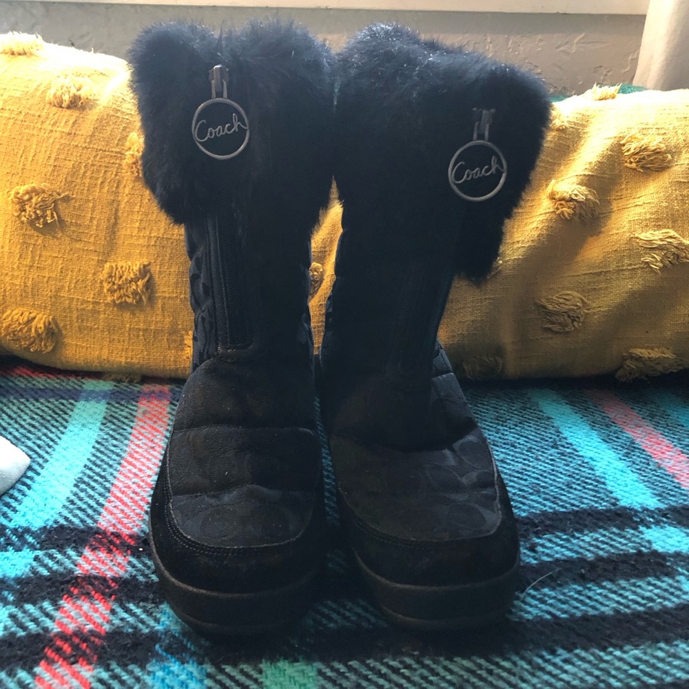 Authentic COACH genuine fur topped black boots - W10.5-11